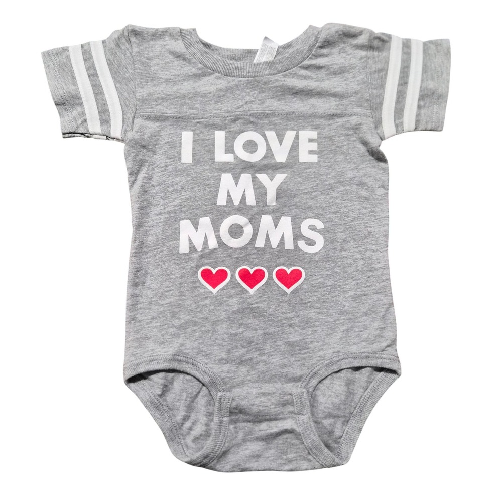 Rabbit Skins I Love My Moms Heather Grey Graphic Baby Bodysuit 12 Months